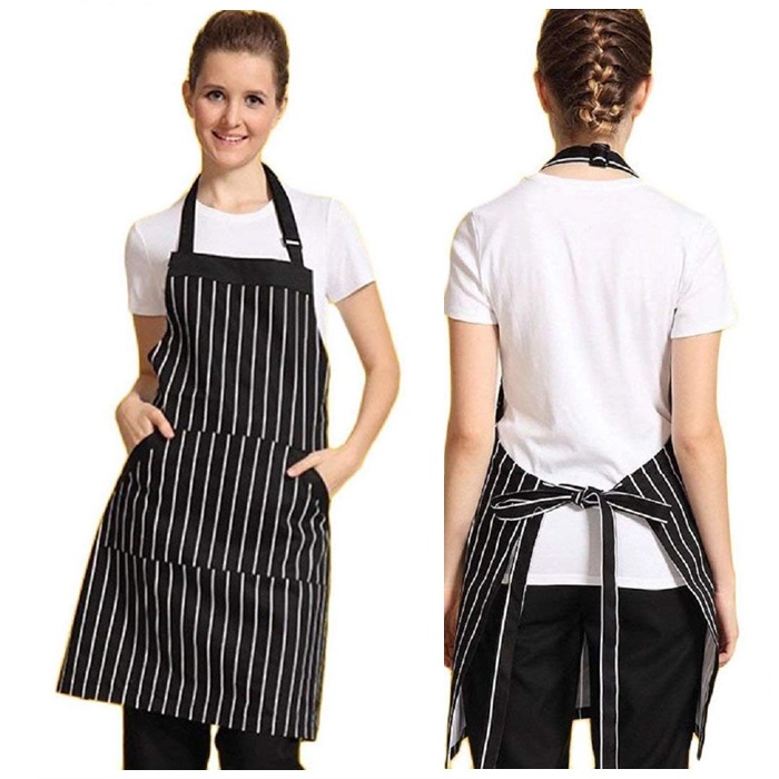 Buy Adjustable Kitchen Bib Apron Stripe With Pockets Unisex Chef Apron